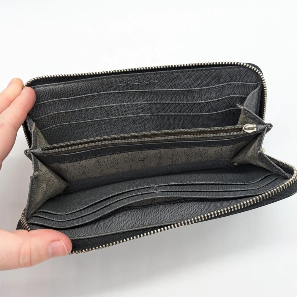 Michael Kors Black Tan Crocodile Leather Zip Wallet